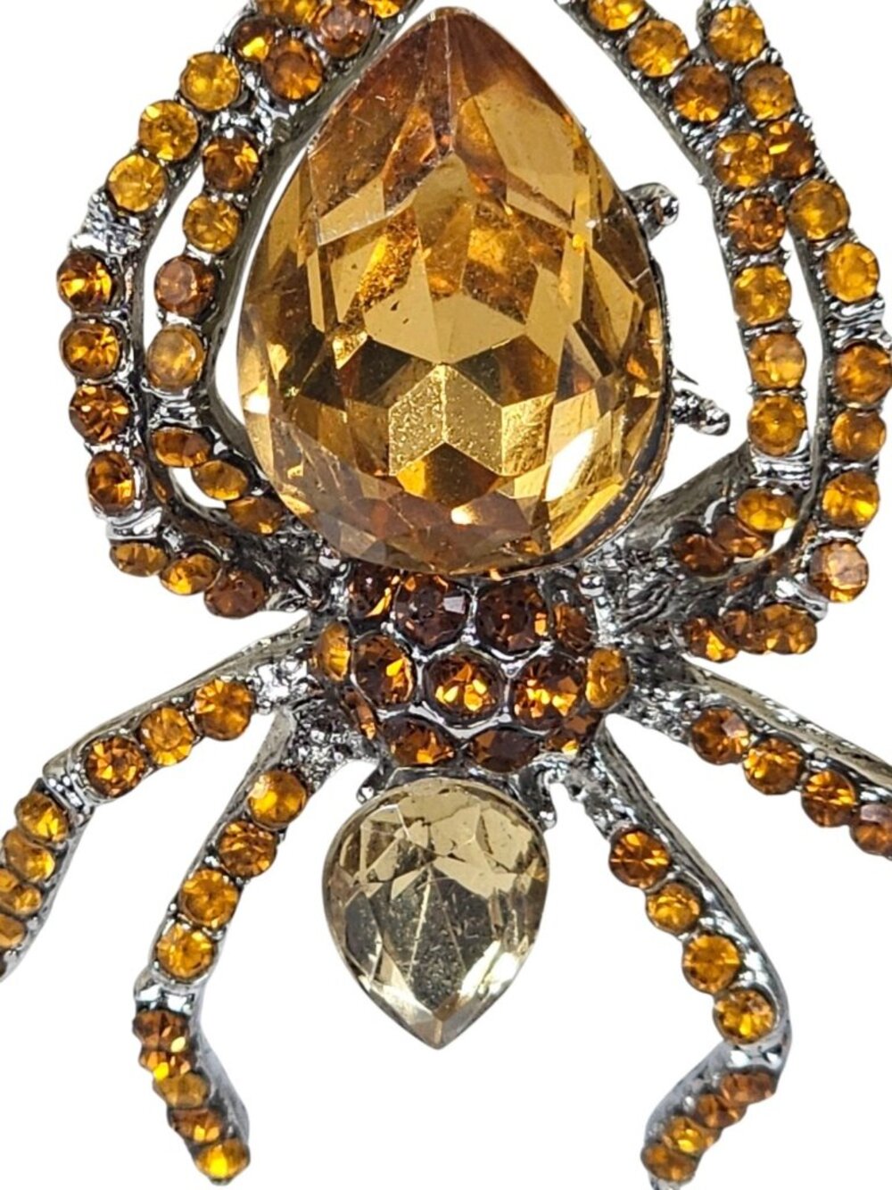 Vintage Rinestone Spider Amber Color 2In Long Metal Brooch Pin Spooky Halloween - Picture 2 of 6